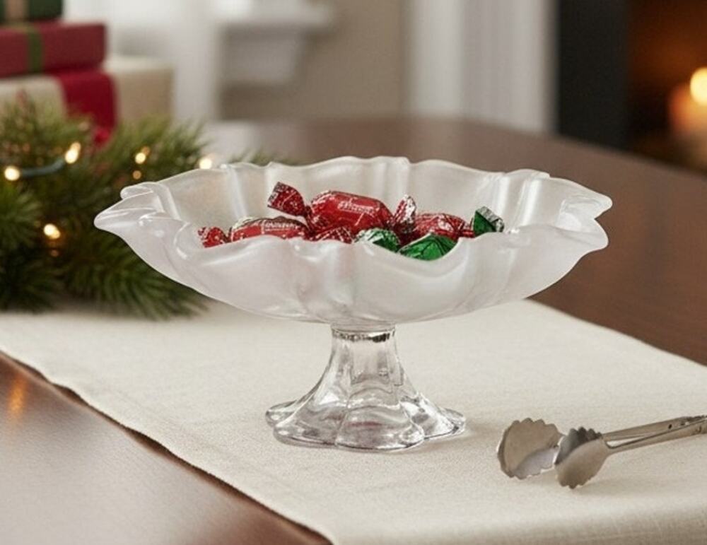 Mikasa Holiday Classics Footed Bon Bon 8.75" Crystal Candy Dish Christmas